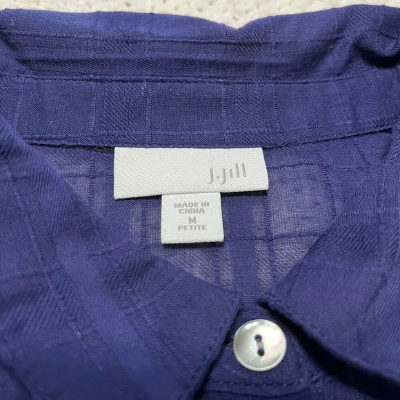 JJill Tunic Blouse Button Up Shirt Purple Blue Size Medium Petite Bleach Tie Dye - Picture 3 of 8